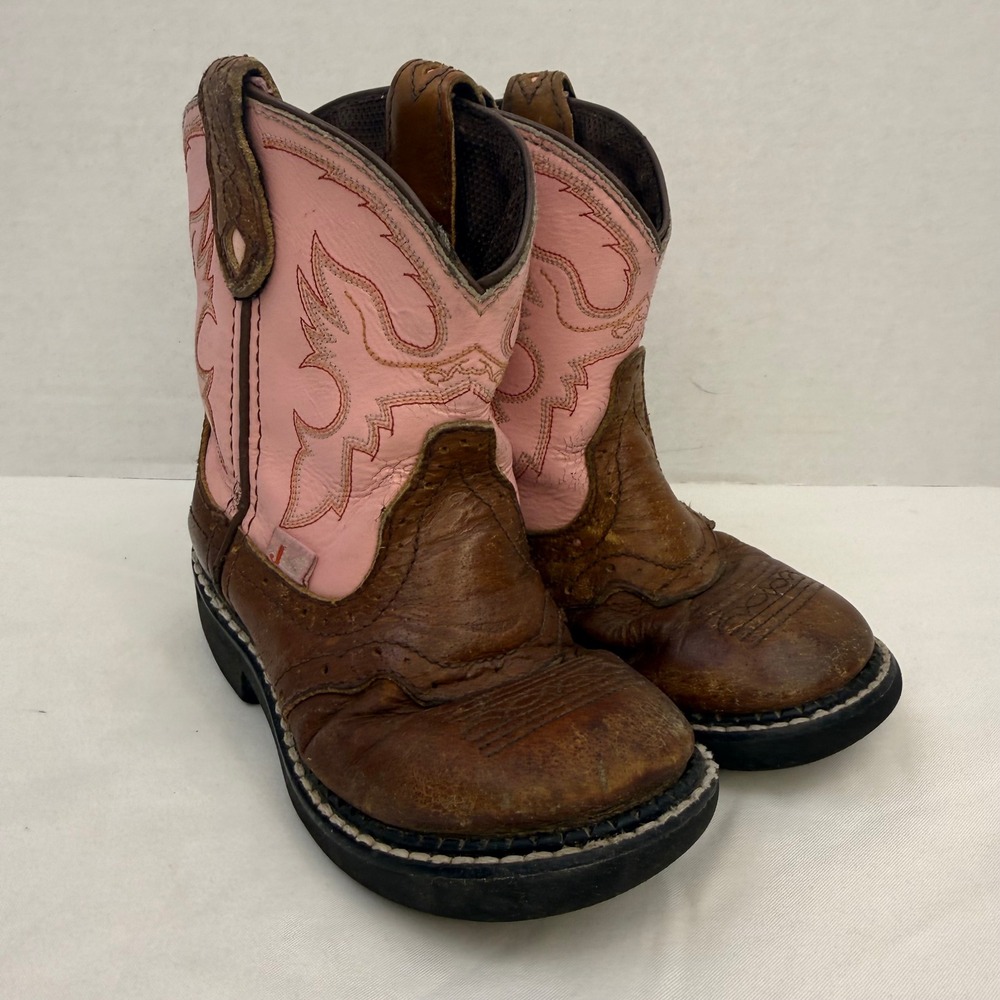 Justin Gypsy Kids Brown Pink Leather Western Cowboy Boots 9901C Size 10D